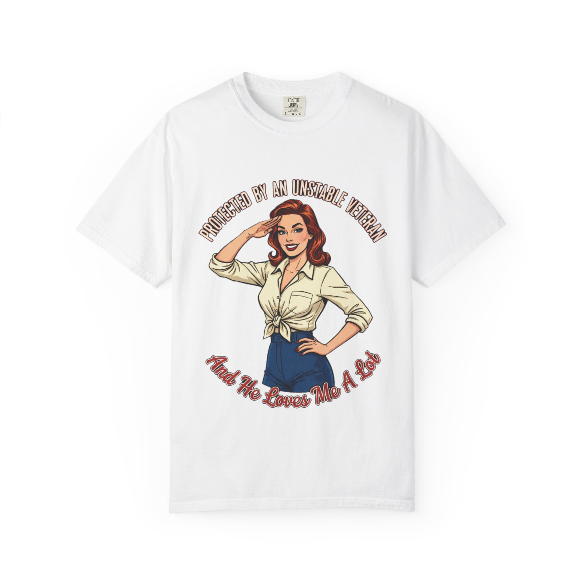 Retro Pin-Up T-Shirt — "Trained in a Nuclear Family" Vintage Woman Graphic