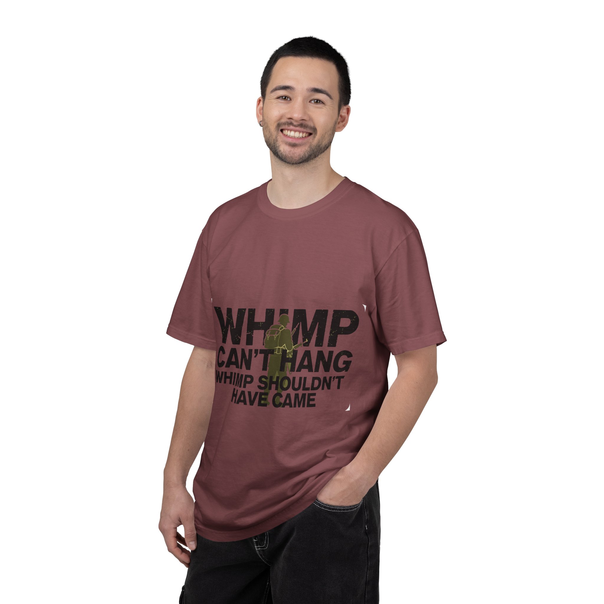 WHIMP CAN'T HANG Graphic T-Shirt — Bold Army Silhouette Statement Tee - Image 8