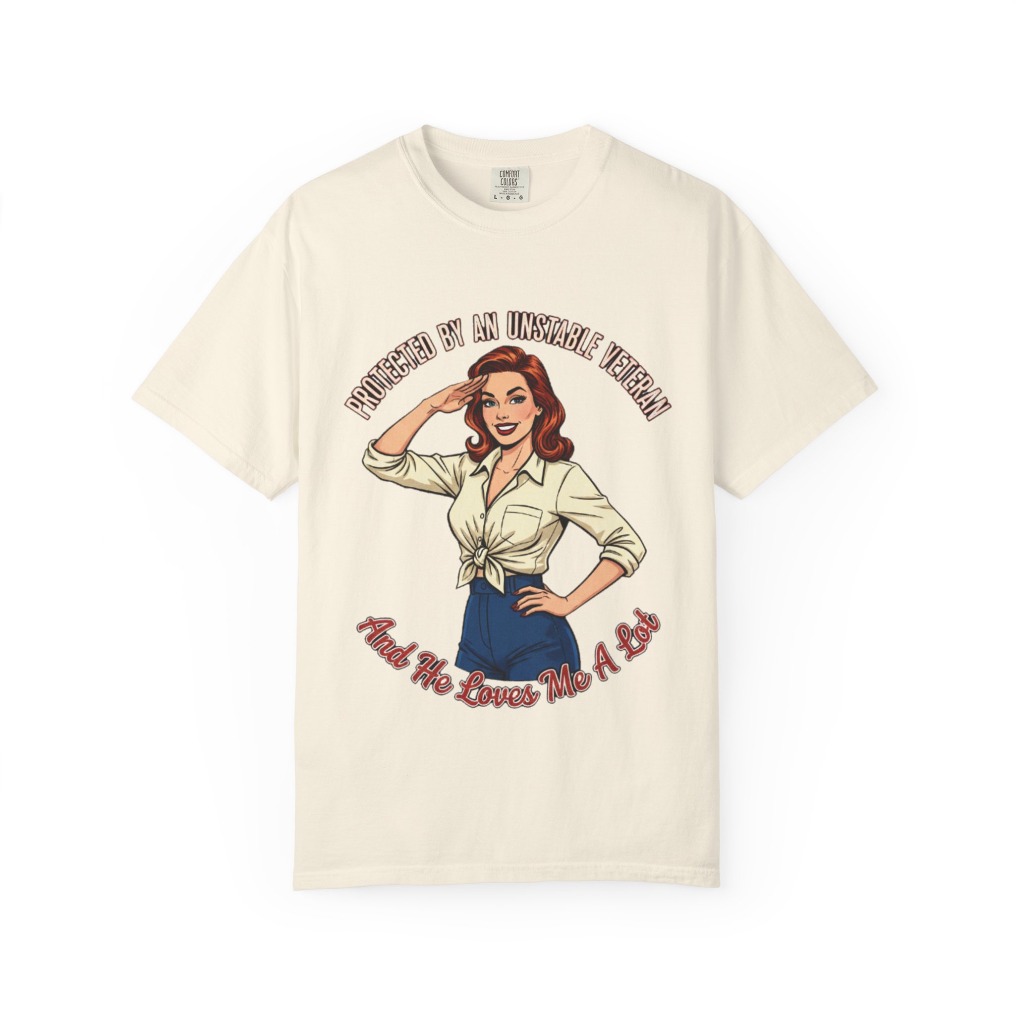 Retro Pin-Up T-Shirt — "Trained in a Nuclear Family" Vintage Woman Graphic - Image 9