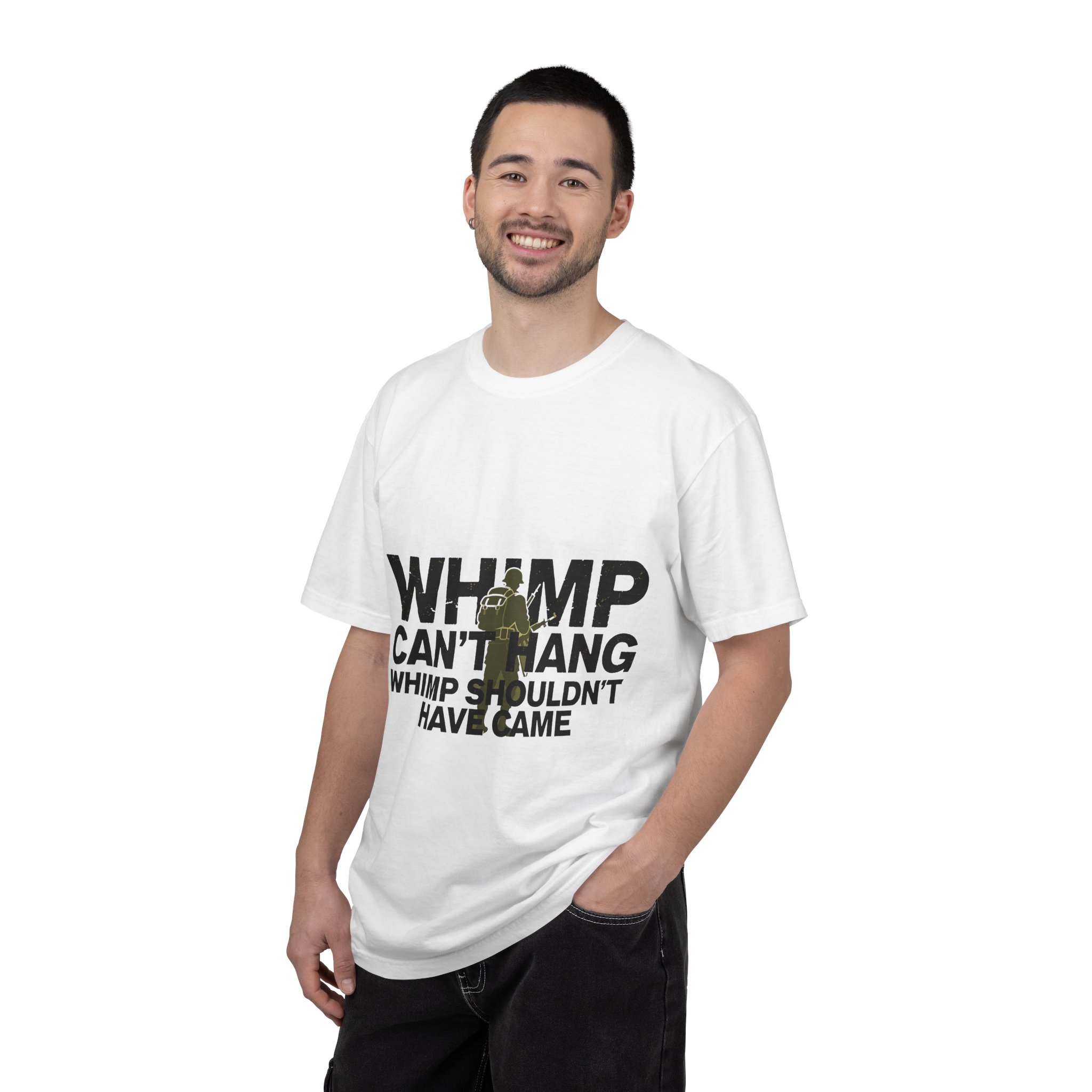 WHIMP CAN'T HANG Graphic T-Shirt — Bold Army Silhouette Statement Tee - Image 4