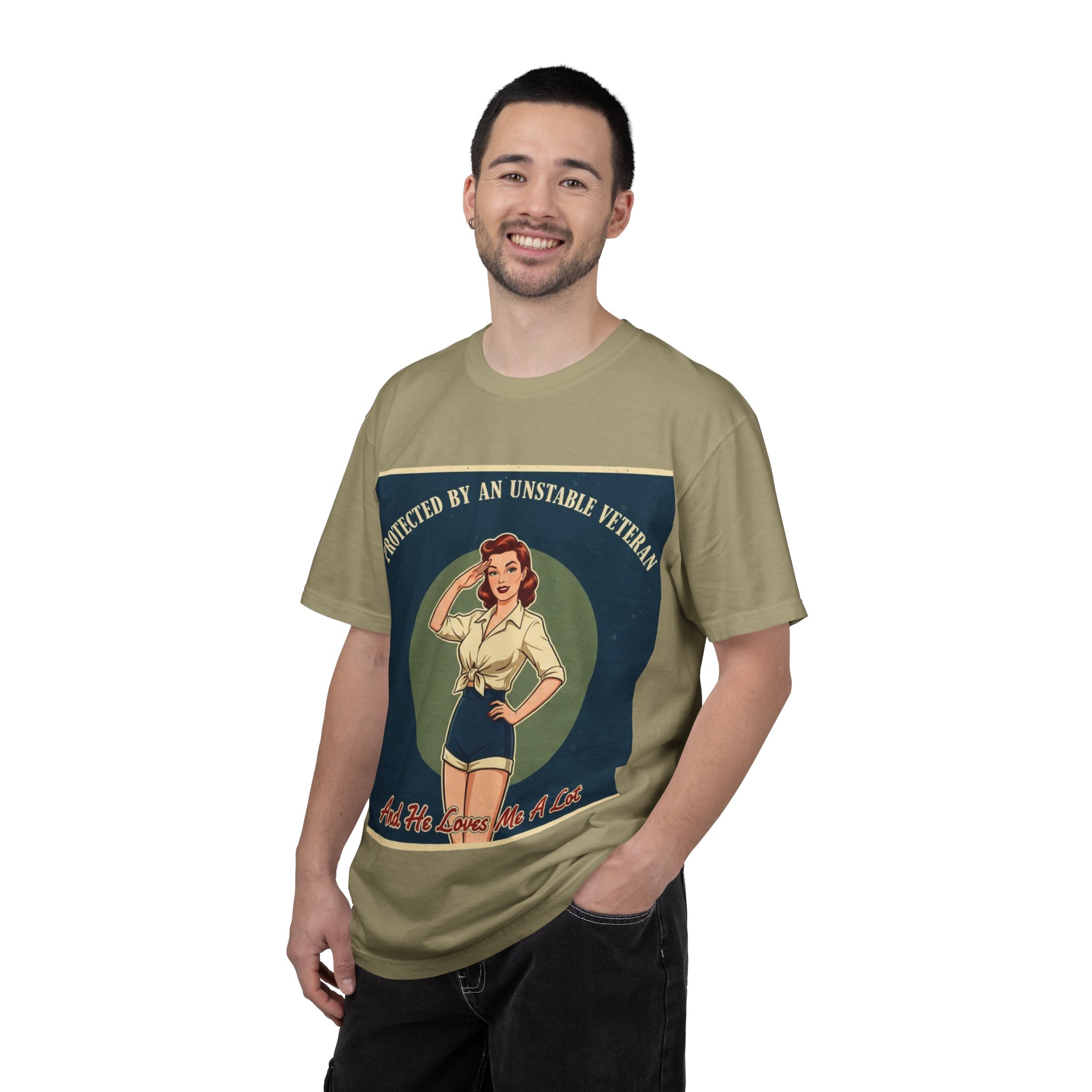 Vintage Pinup 'Protected by an Unstable Veteran' T-Shirt - Image 12