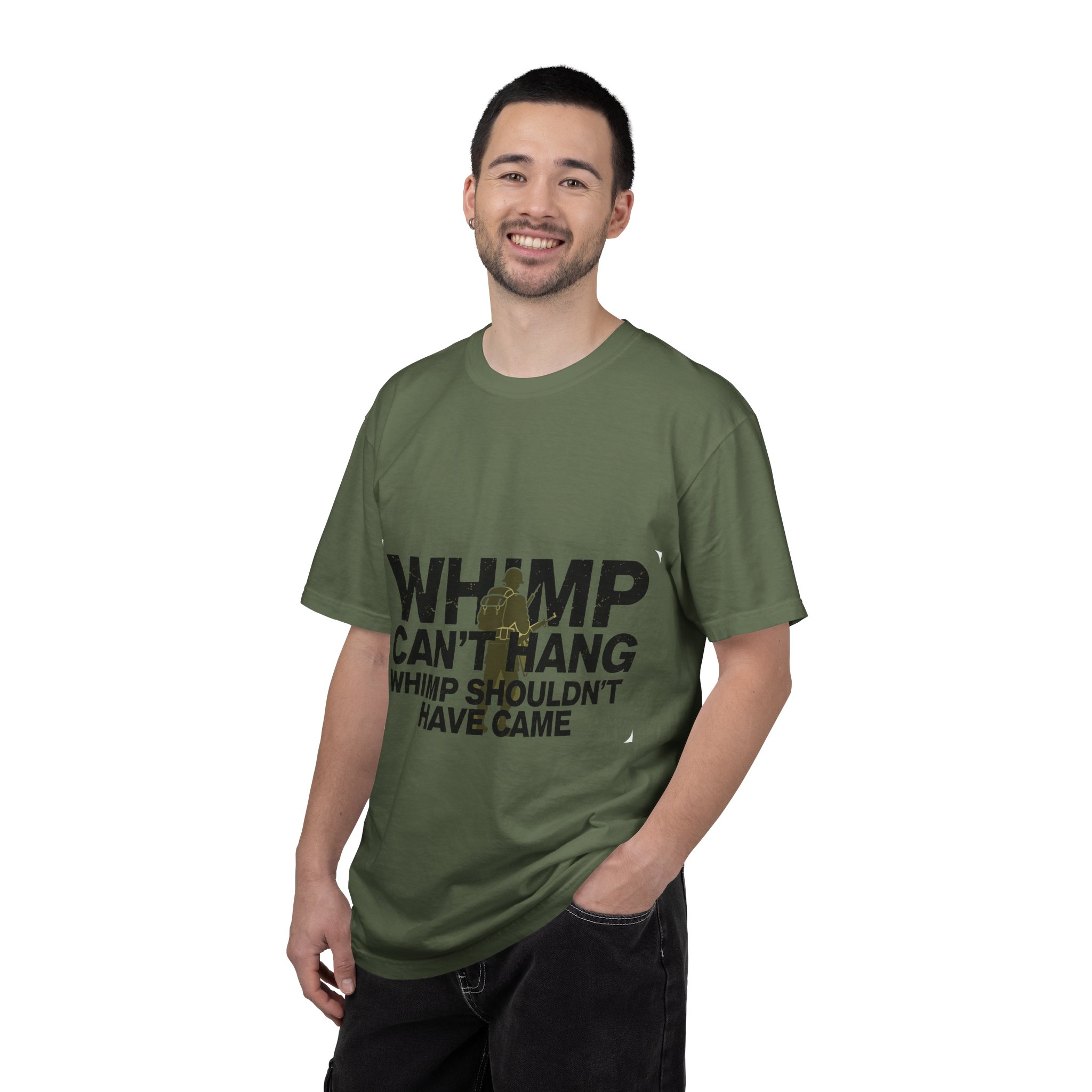 WHIMP CAN'T HANG Graphic T-Shirt — Bold Army Silhouette Statement Tee - Image 20