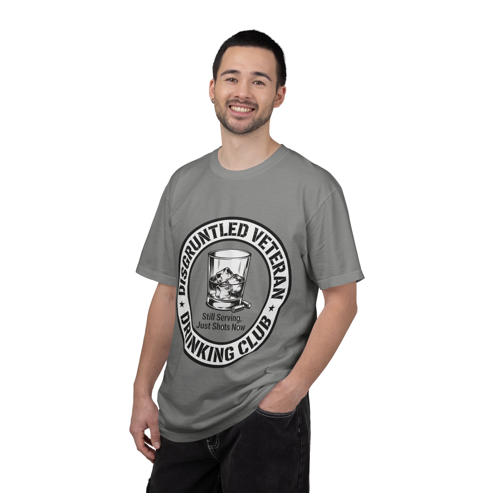Disgruntled Veteran Drinking Club T-Shirt — Still Serving, Just Shots Now - Image 16