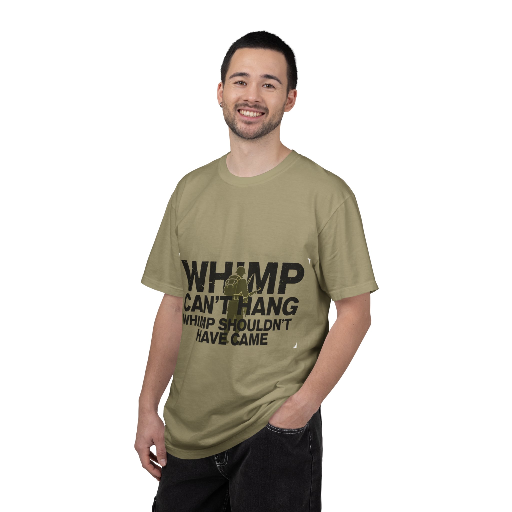 WHIMP CAN'T HANG Graphic T-Shirt — Bold Army Silhouette Statement Tee - Image 16