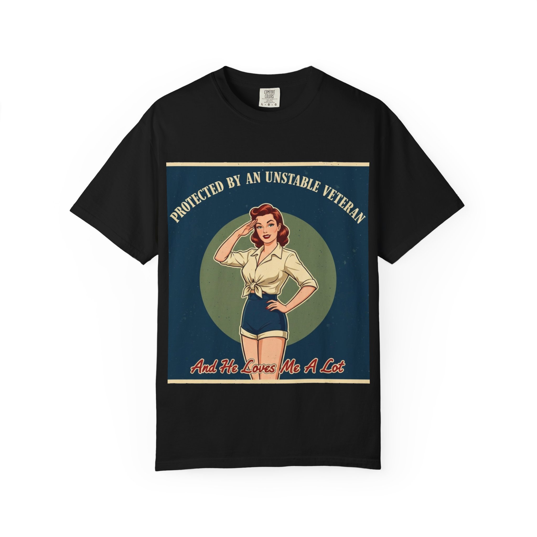 Vintage Pinup 'Protected by an Unstable Veteran' T-Shirt - Image 21
