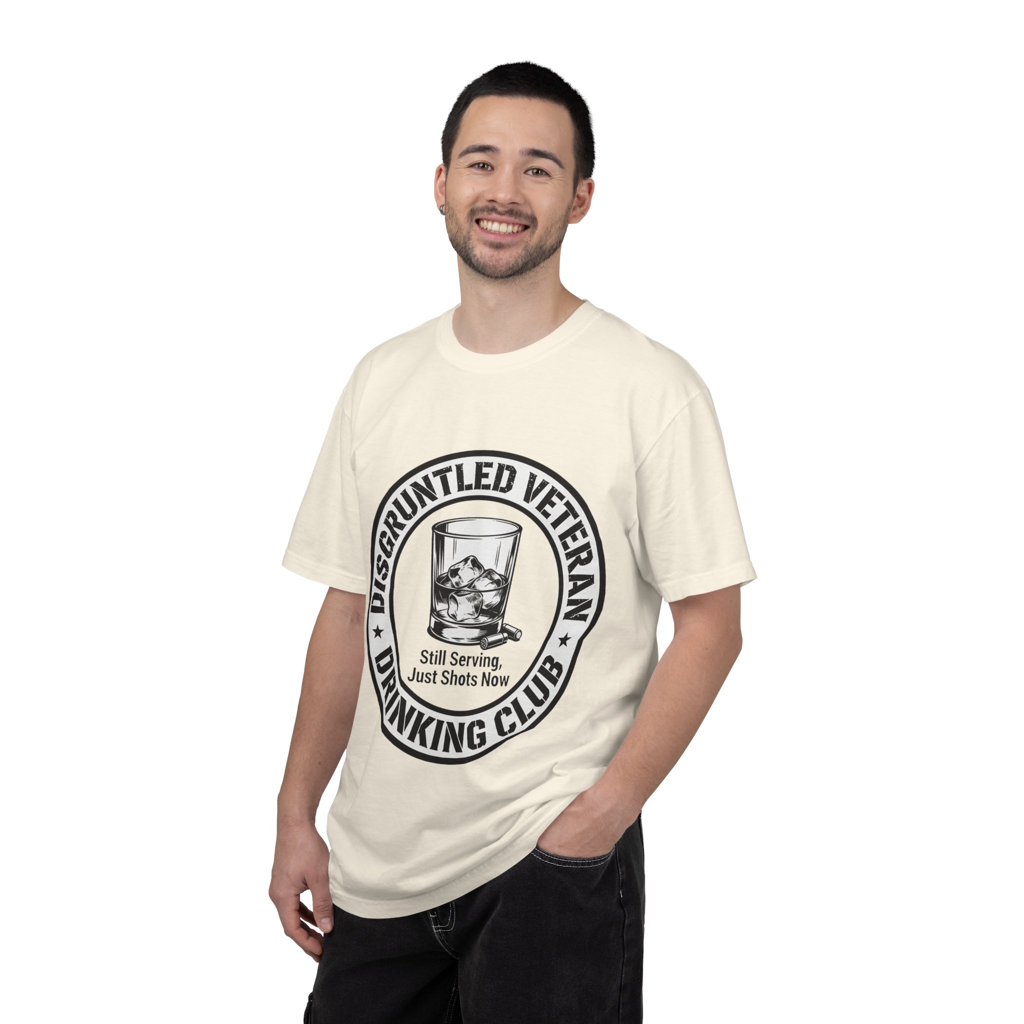 Disgruntled Veteran Drinking Club T-Shirt — Still Serving, Just Shots Now - Image 8