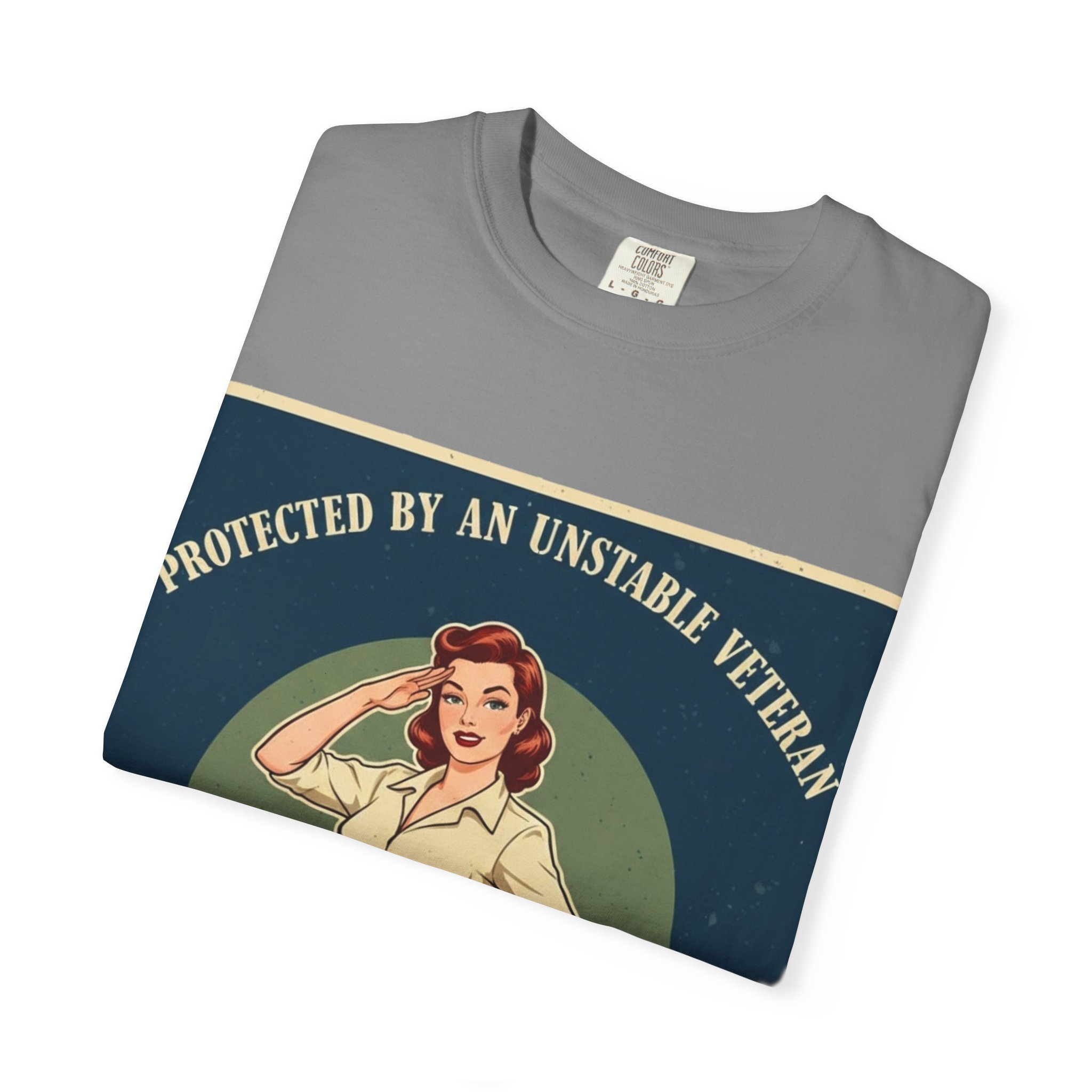 Vintage Pinup 'Protected by an Unstable Veteran' T-Shirt - Image 19