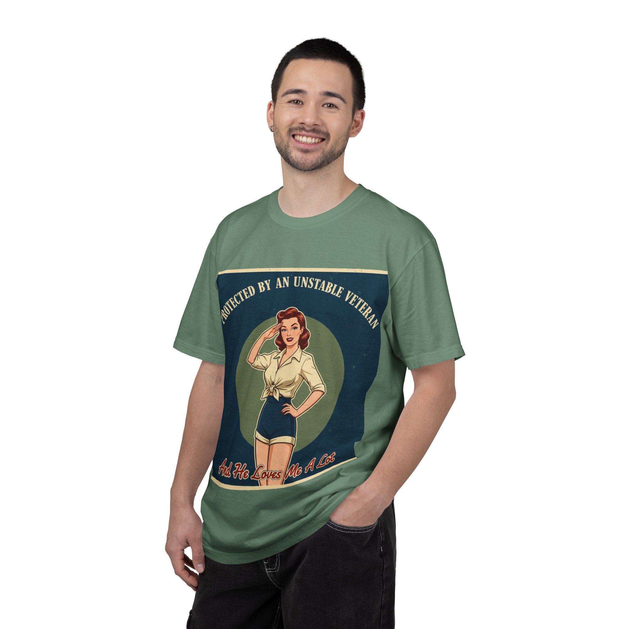 Vintage Pinup 'Protected by an Unstable Veteran' T-Shirt - Image 16