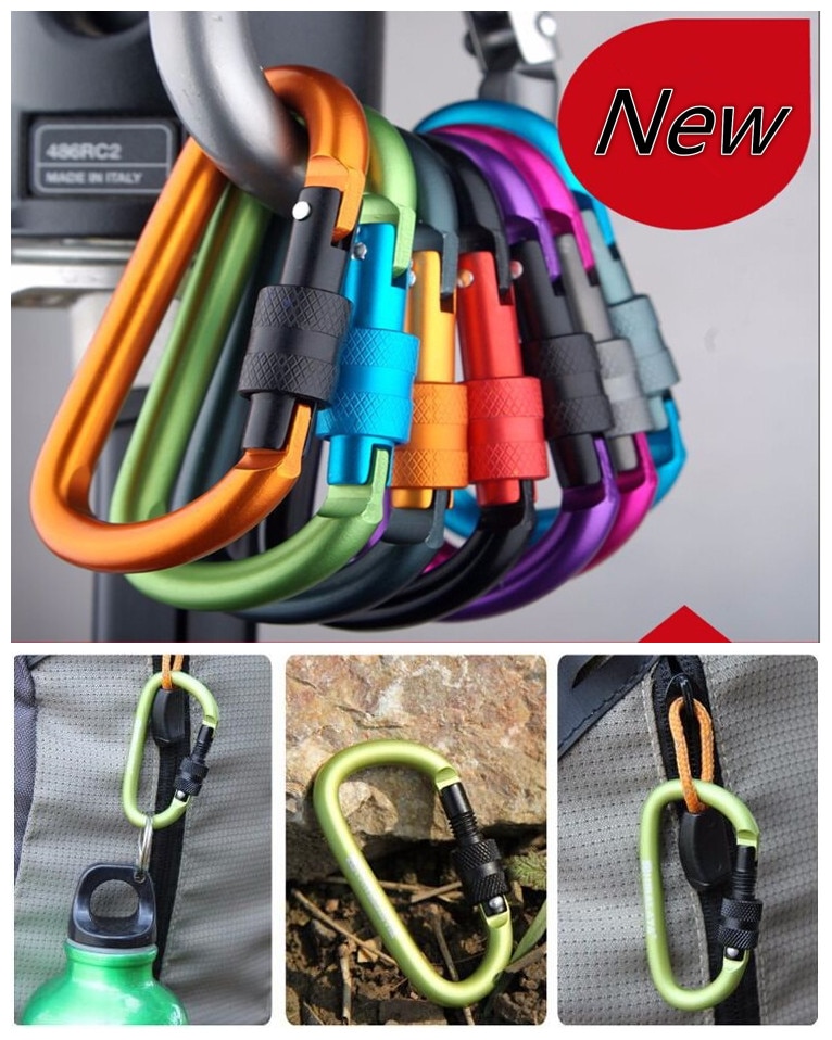 carabiner climbing 8cm locking type d quickdraw carabiner buckle buckle hanging aluminum nut backpack buckle