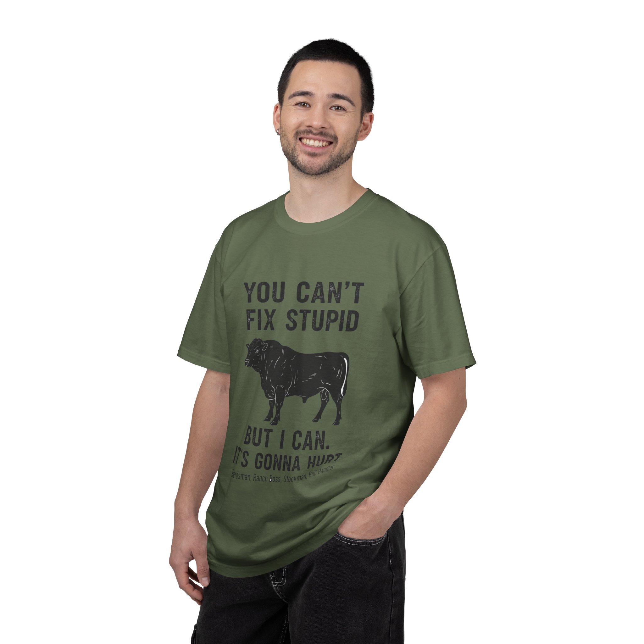 T-Shirt — "You Can't Fix Stupid But I Can. It's Gonna Hurt" Graphic Tee (Cow Illustration) - Image 20