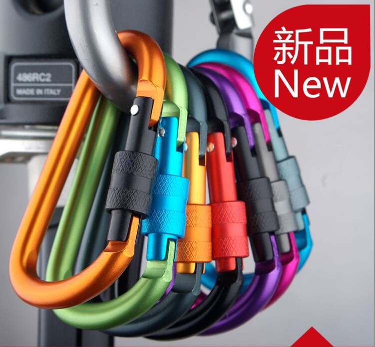 carabiner climbing 8cm locking type d quickdraw carabiner buckle buckle hanging aluminum nut backpack buckle - Image 2
