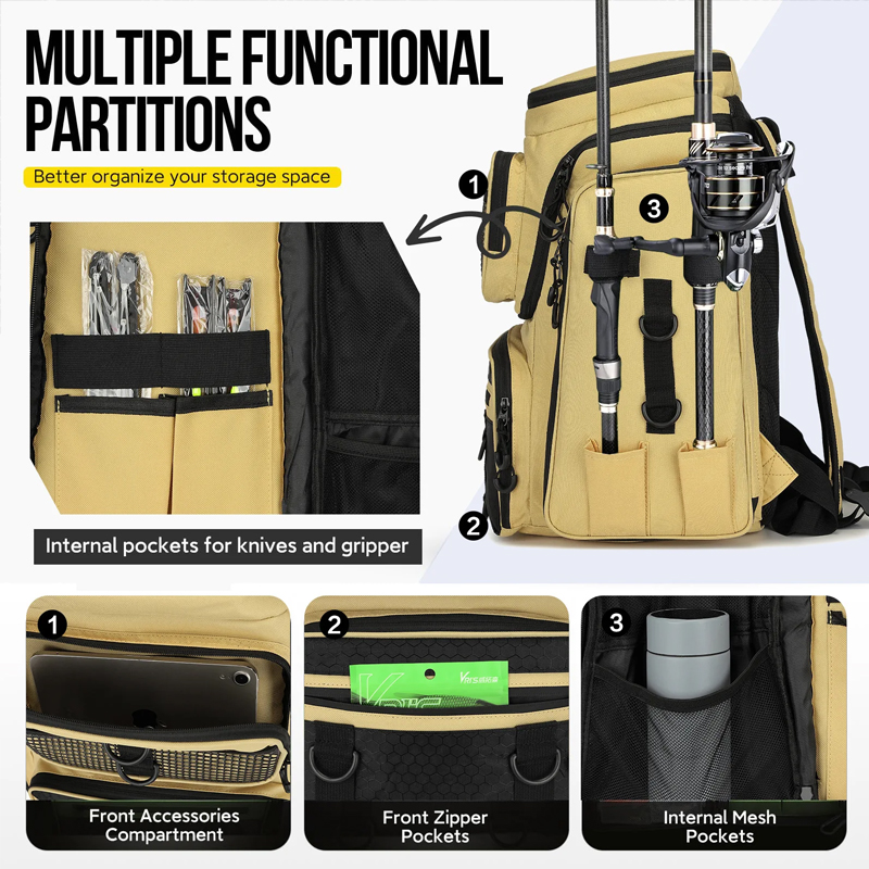 Fishing Backpack with Rod Holder, Tackle Organizer Box & Hiking Storage - Image 7