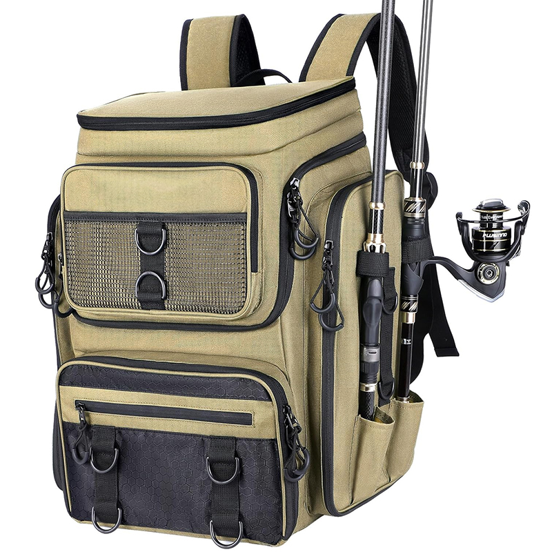 Fishing Backpack with Rod Holder, Tackle Organizer Box & Hiking Storage