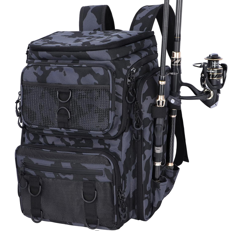 Fishing Backpack with Rod Holder, Tackle Organizer Box & Hiking Storage - Image 2